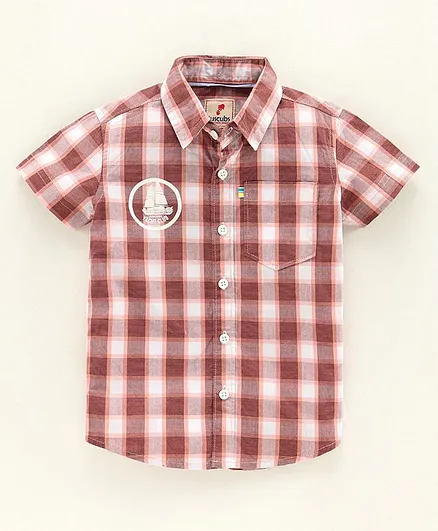 JusCubs Half Sleeves Checked Shirt - Brown