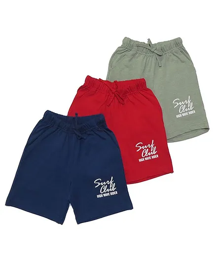Clothe Funn Pack Of 3 Surf Club Print Shorts - Red Navy Olive