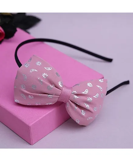 TMW Kids Foil Floral Printed Big Bow Detail Stylish Hair Band - Pink