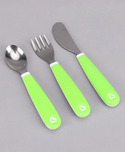 Munchkin Stainless Steel Spoon Fork & Knife Set - Green