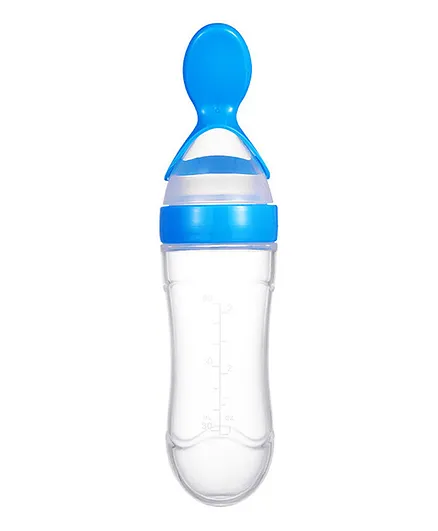 Tiny Tycoonz Silicone Squeezy Food Feeder Bottle With Spoon Blue - 90 ml