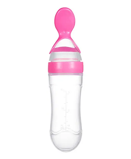 Tiny Tycoonz Silicone Squeezy Food Feeder Bottle With Spoon Pink - 90 ml