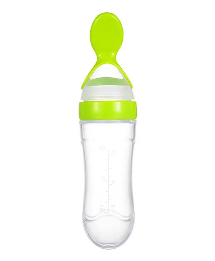 Tiny Tycoonz Silicone Squeezy Food Feeder Bottle With Spoon Green - 90 ml