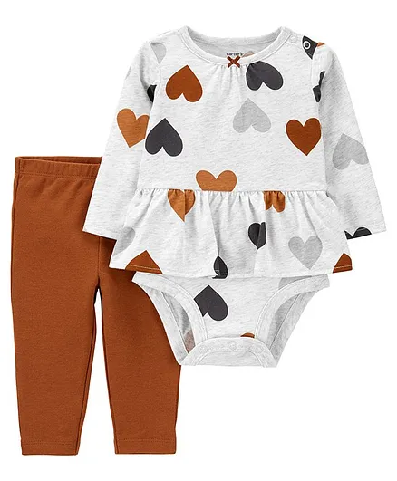 Carter's 2-Piece Heart Peplum Bodysuit Pant Set - Grey Brown