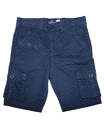 Kiddopanti Dots Printed Knee Length Cargo Shorts - Navy Blue