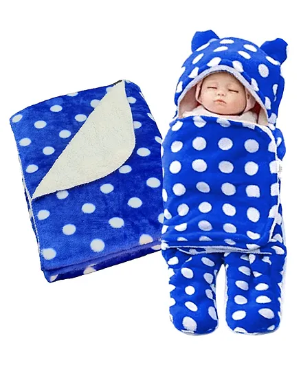 Brandonn Hooded Wearable Blanket & Bedding Crib Blanket Pack of 2 Polka Dot Print - Blue 