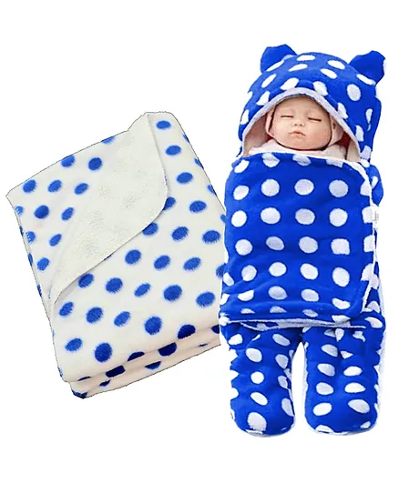 Brandonn Hooded Wearable Blanket & Bedding Crib Blanket Pack of 2 Polka Dot Print - Blue & White