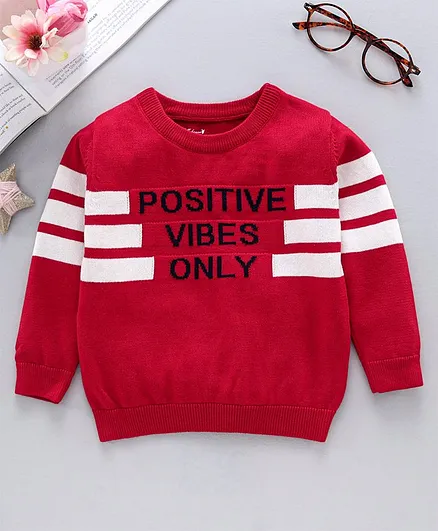 ToffyHouse Full Sleeves Pullover Text Print - Red