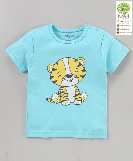 Babyoye Half Sleeves T-shirt Tiger Print - Blue