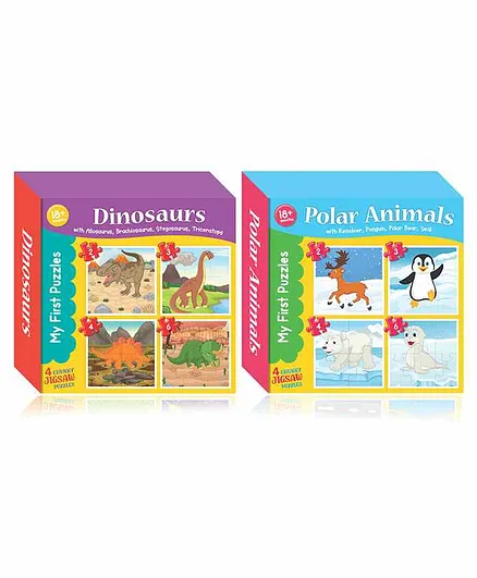 Art Factory Dinosaurs & Polar Animals Jigsaw Puzzle Combo of 2 with 4 Puzzles - 15 Pieces Each