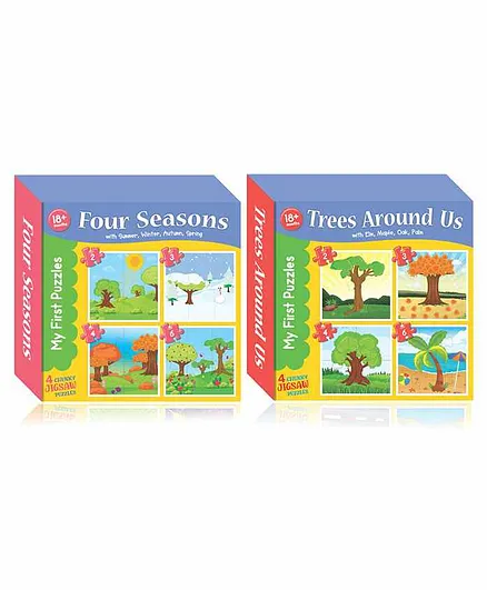 Art Factory 4 Seasons & trees Around Us Around Us Jigsaw Puzzle Combo of 2 with 4 Puzzles - 15 Pieces Each