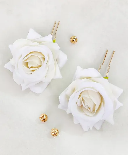 Lime By Manika Set Of 2 Rose Bun Pins - Off White