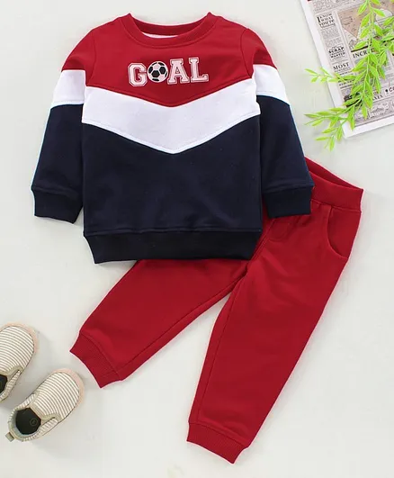Babyhug Full Sleeves T-Shirt & Lounge Pant Goal Print - RedBlue