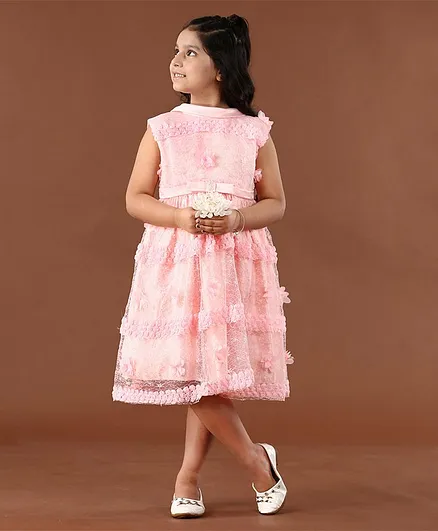 Buy Mark  Mia Party Wear Sleeveless Knee Length Frock Floral Appliques   Pink for Girls 45 Years Online in India Shop at FirstCrycom  9482830