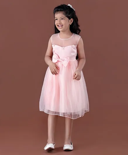 Mark & Mia Party Sleeveless Frock With Bow Applique - Pink