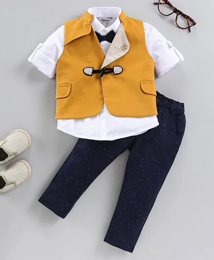 ToffyHouse Full Sleeves Shirt and Trouser Set with Waistcoat - Yellow