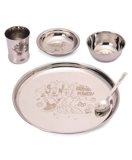 Ramson Mickey & Minnie Mouse Stainless Steel Dinner Set of 5 Pieces - Silver  