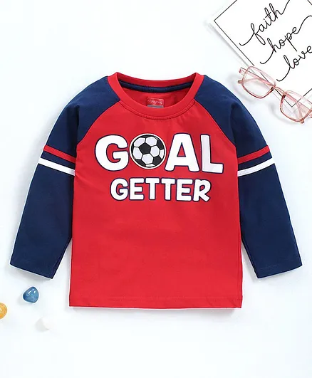 Babyhug Full Sleeves Tee Goal Getter Print - Red
