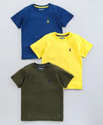 Pine Kids Half Sleeves Bio wash Tees Pack of 3 - Blue Green Yellow