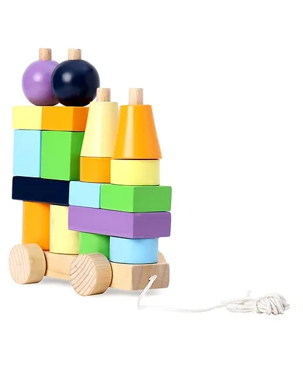 Little Genius Wooden Pull Along Toy Train - Multicolor