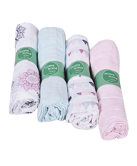 Mom's Home AC Muslin Swaddle Wrapper Pack of 4 - Multicolor