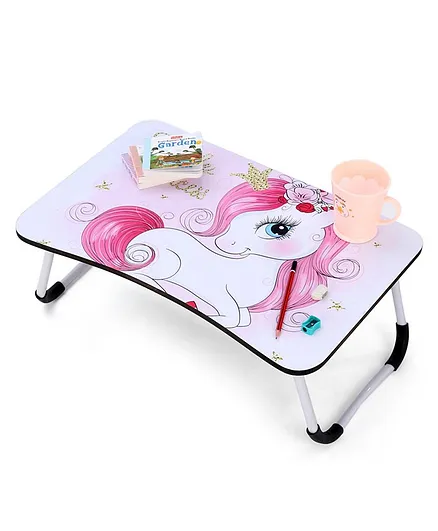 Small Foldable Study Table Unicorn Theme - Pink