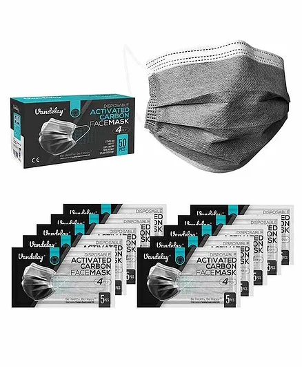 Vandelay Unisex Activated Carbon & Melt Blown BFE & PFE UV Sterilized 4 Ply Face Mask  Pack Of 50 - Grey