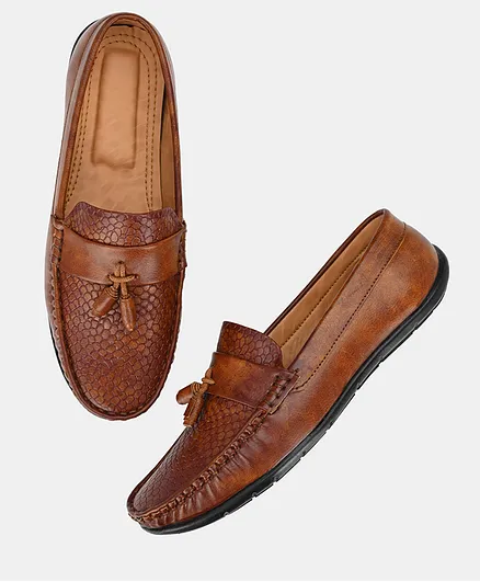 TUSKEY Self Design Loafers - Tan Brown
