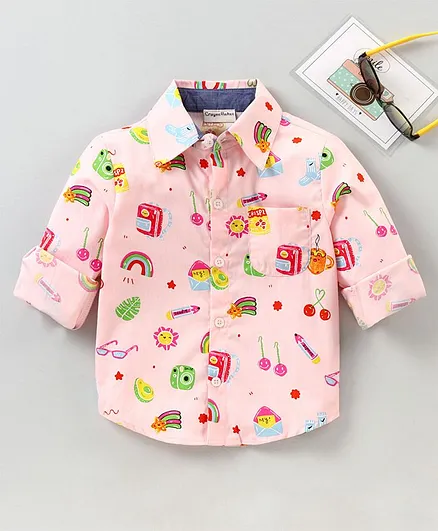 CrayonFlakes Full Sleeves Rainbow Printed Shirt - Pink