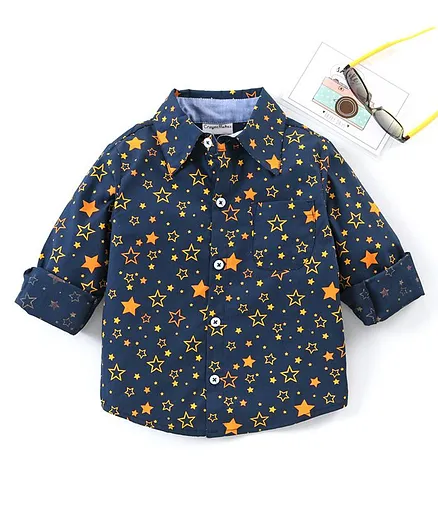 CrayonFlakes Full Sleeves Stars Print Shirt - Navy Blue