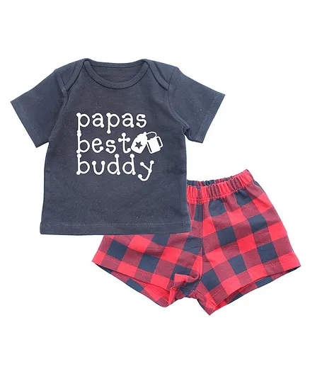 Kadam Baby Half Sleeves Papas Best Buddy Print Shirt & Shorts Set - Black