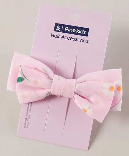 Pine Kids Bow Hair Clip Floral Print - Pink