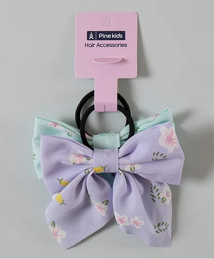 Pine Kids Bow Detailing Rubber Bands Pack of 2 - Mint & Purple