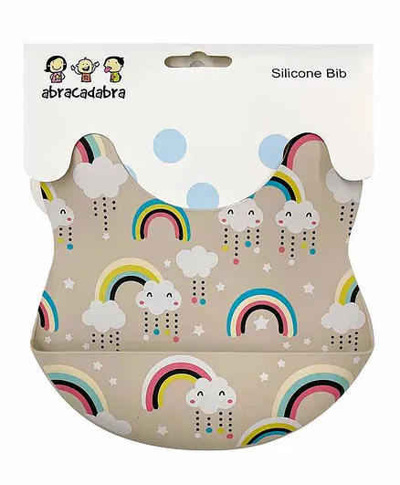 Abracadabra Silicone Bib Rainbows Print - Brown