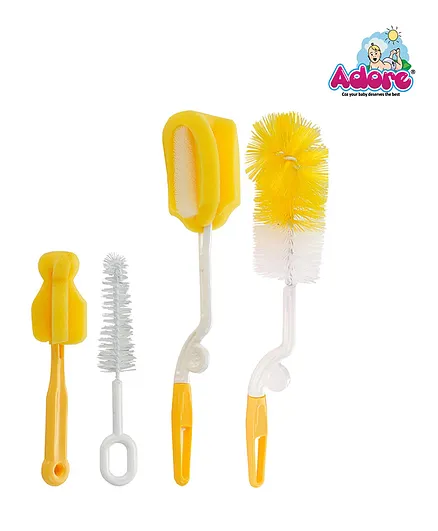 Adore Baby Bottle Cleaning Brush Kit Pack of 4 - Colour May Vary 