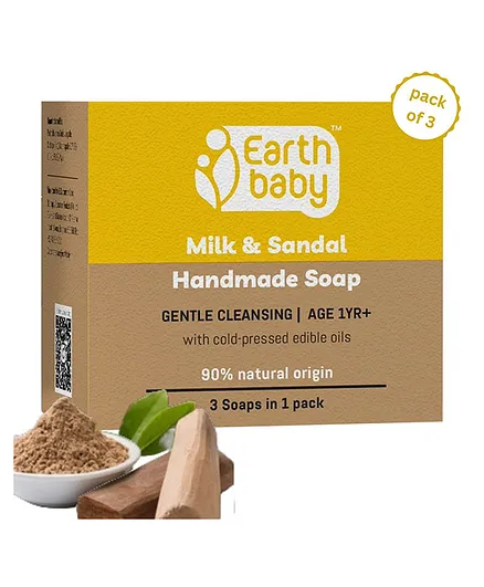earthBaby Natural Handmade Milk & Sandal Bath Soap Pack of 3 -100 gm Each