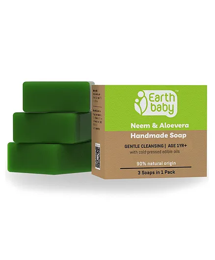 earthBaby Natural Handmade Neem & Aloevera Bath Soap Pack of 3 - 100 gm Each