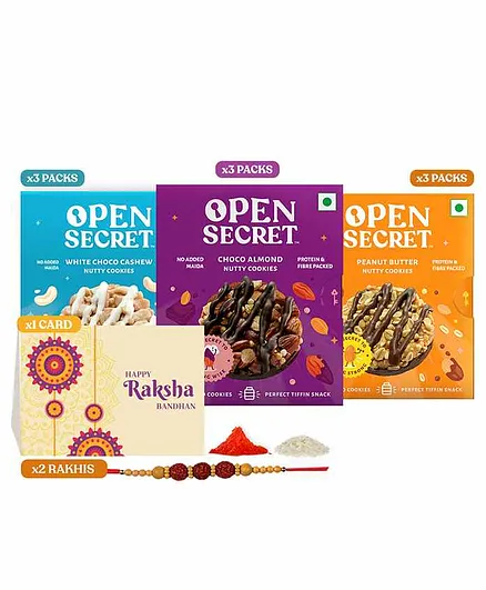 Open Secret Assorted Nutty Cookies And Rakhi Roli Chawal Pack Of 3 (3 Pieces in Each Pack)