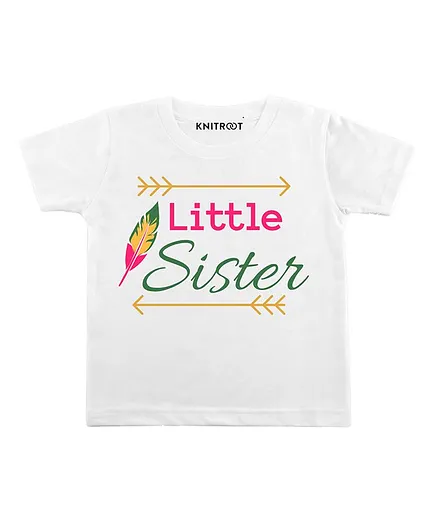 KNITROOT Half Sleeves Little Sister Printed Tee - White