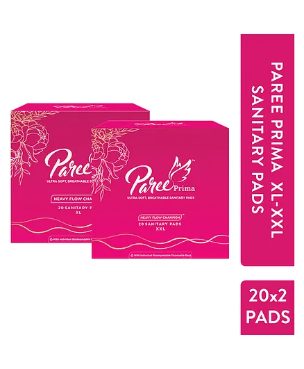 Paree Prima Premium Ultra Soft Sanitary Pads for Women with Breathable Back Sheet for Heavy Flow XL & XXL Biodegradable Disposable Bags 40 Pads