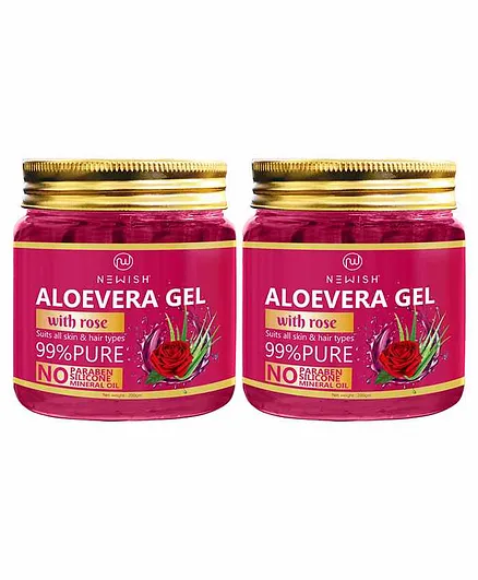 Newish® Aloe Vera Gel Enriched With Rose For Face & Skin, Pure & Natural Face Gel For Prevent Pimples & Acne Pack of 2 - 200gm Each