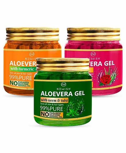 Newish® Aloe Vera Gel for Face and Hair | 99% Pure Aloe Vera With Vitamin E Gel For Skin and Hair Pack of 3 - 200 gm Each