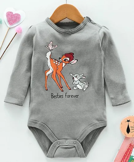 Fox Baby Full Sleeves Onesie Bambi Print - Grey