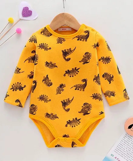 Fox Baby Full Sleeves Onesie Dino Print - Yellow