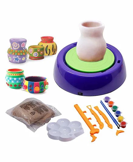 Zyamalox Pottery Wheel Clay Pot Making Machine with Colors and Stencils Kit - Multicolour