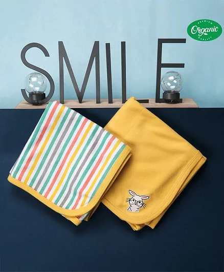 COCOON ORGANICS 100% Cotton Striped Wrapping Cloth  Pack Of 2- Yellow