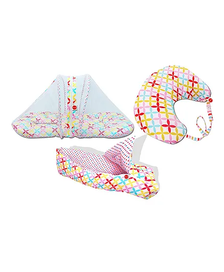 VParents Mite Baby Bedding Set Sleeping Bag And Feeding Pillow Combo - Pink
