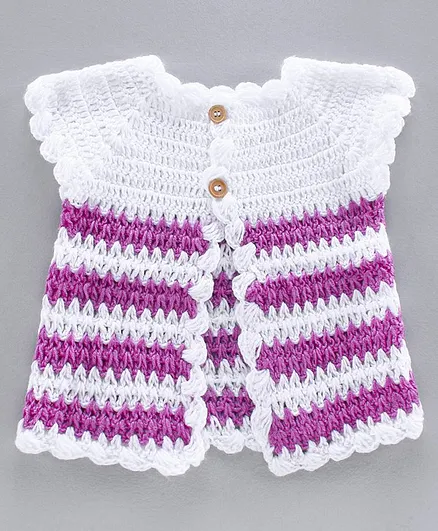 Richhandknits Half Sleeves Handknitted Front Open Sweater - Lavender Cream