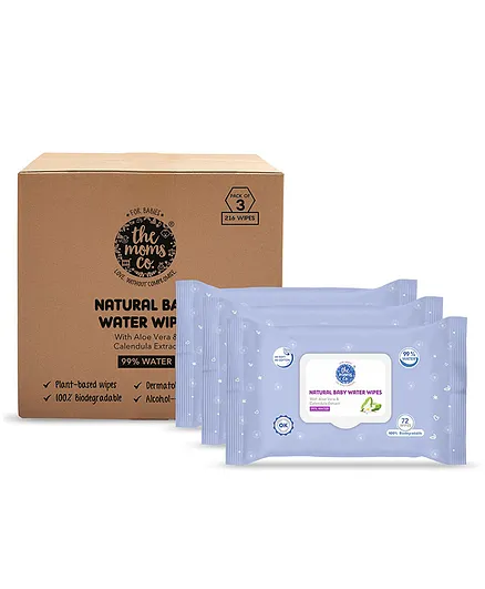 The Moms Co. Natural Baby Water Wipes Pack of 3 - 72 Pieces Each