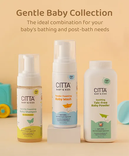 Citta Tender Foaming Baby Wash Baby Shampoo & Talc Free Baby Powder Pack of 3 - 150 ml, 150 ml & 200 gm